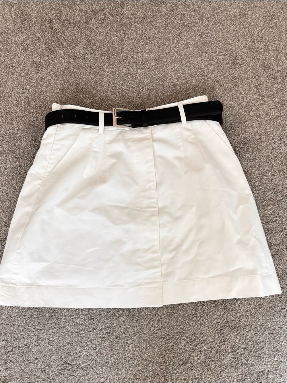 Classic White A-Line Skirt with Black Belt
